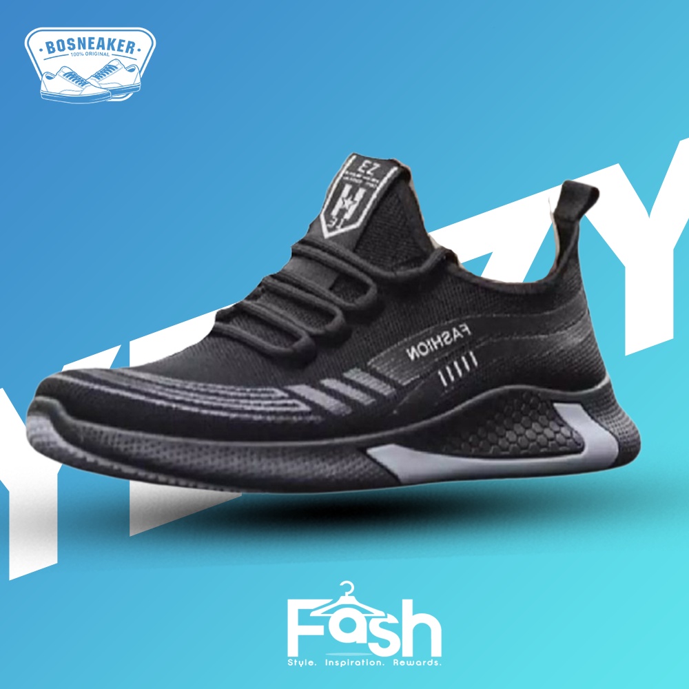 Sepatu Sneakers Pria YZY Casual Sport Import Sneaker Cowo Hitam Putih Murah COD Original - 859