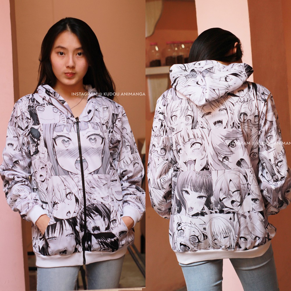 Jaket Zipper Ahegao Fullprint Nekopoi Loli Waifu White