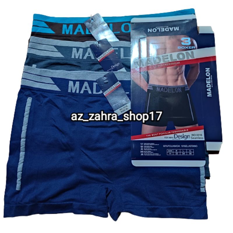 [Satu kotak isi 3pc] Celana Boxer Briefs Madelon 3316 / Celana dalam Seamless pria