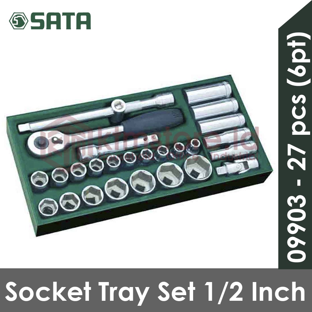 SATA Kunci Socket Set 27 pcs 1/2 INCH Metric 6pt Tray Set 09903