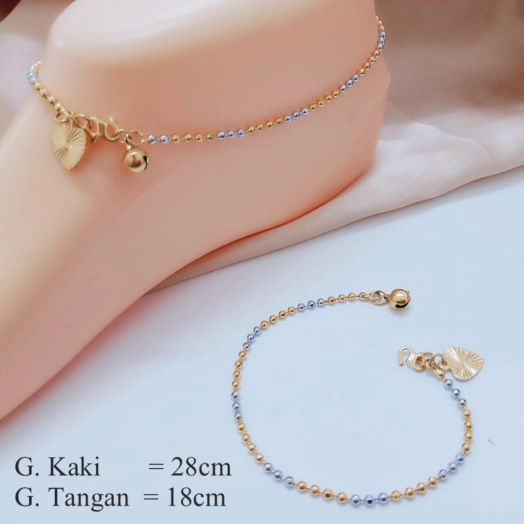 Set Gelang Kaki &amp; Gelang Tangan Rantai Lapis Emas Lonceng Bunyi bahan titanium model kombinasi