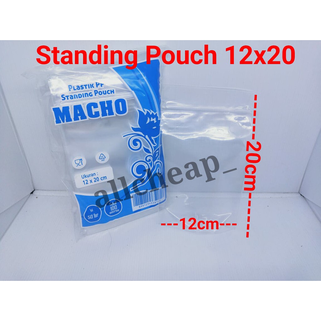 Isi 50PCS PLASTIK PP ZIPLOCK STANDING POUCH 12x20 PLASTIK SEGEL PP KLIP BERDIRI BENING 12 x 20