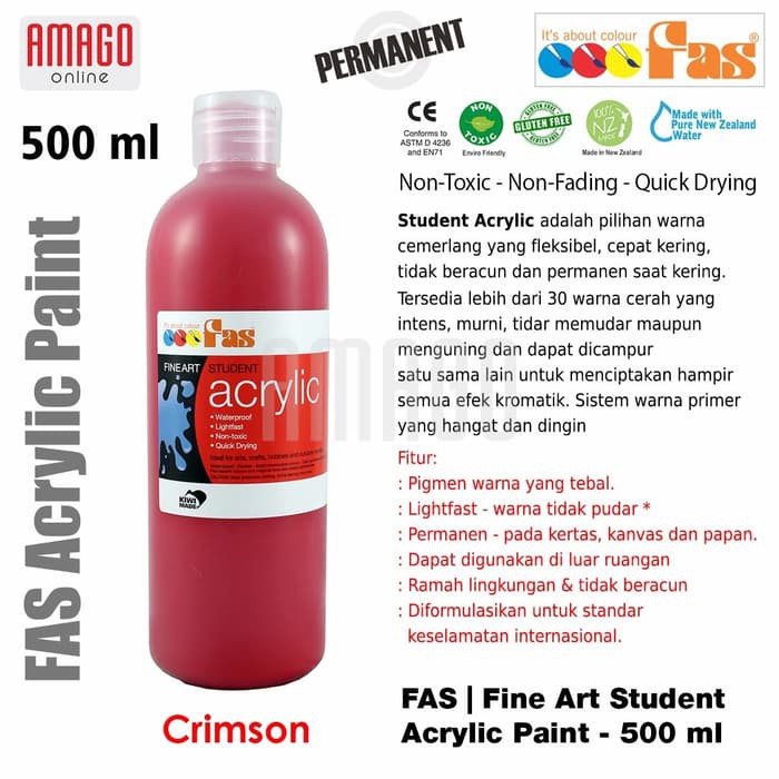 FAS - STUDENT ACRYLIC PAINT - 500 ML - CRIMSON