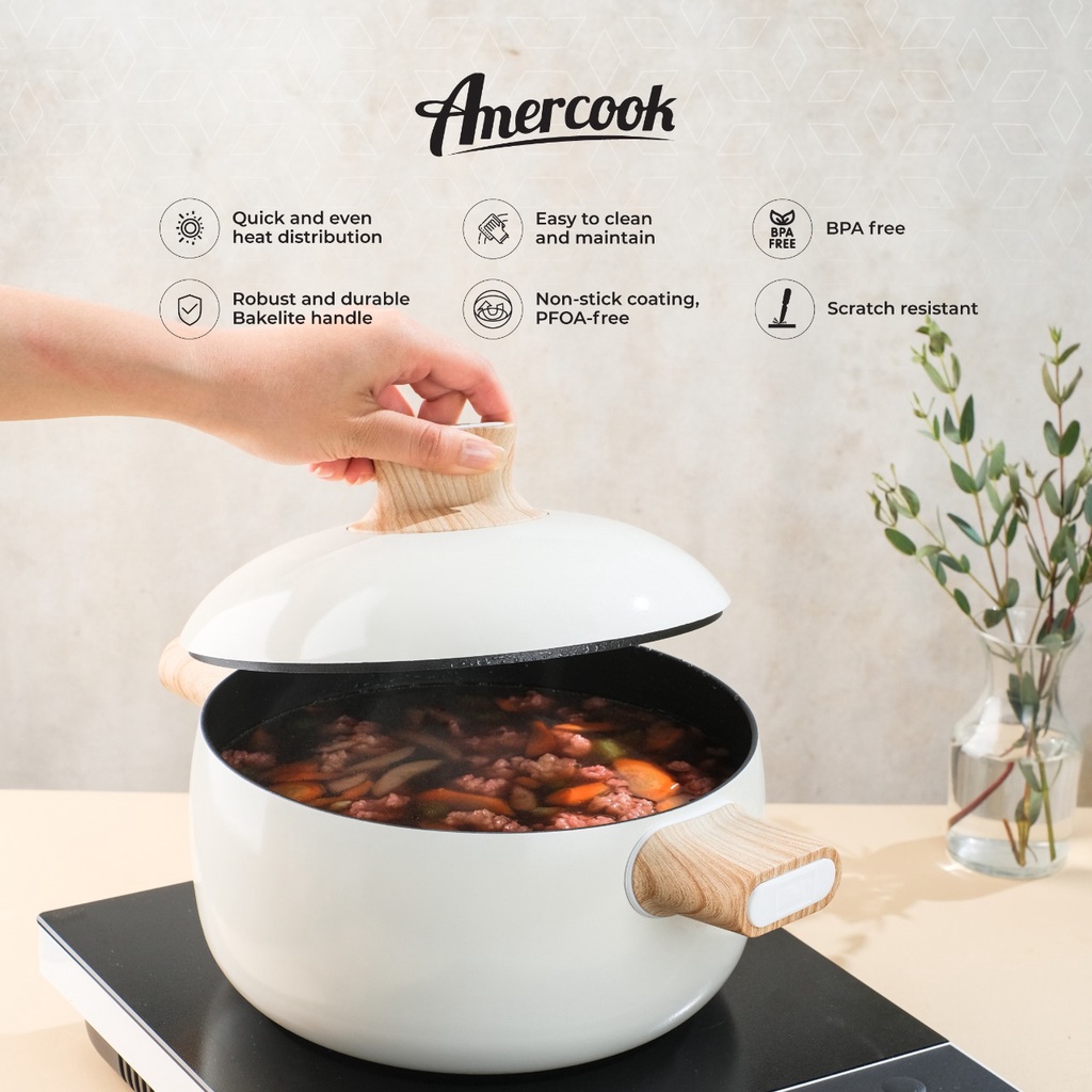 Amercook Panci Anti Lengket 22 cm White Series