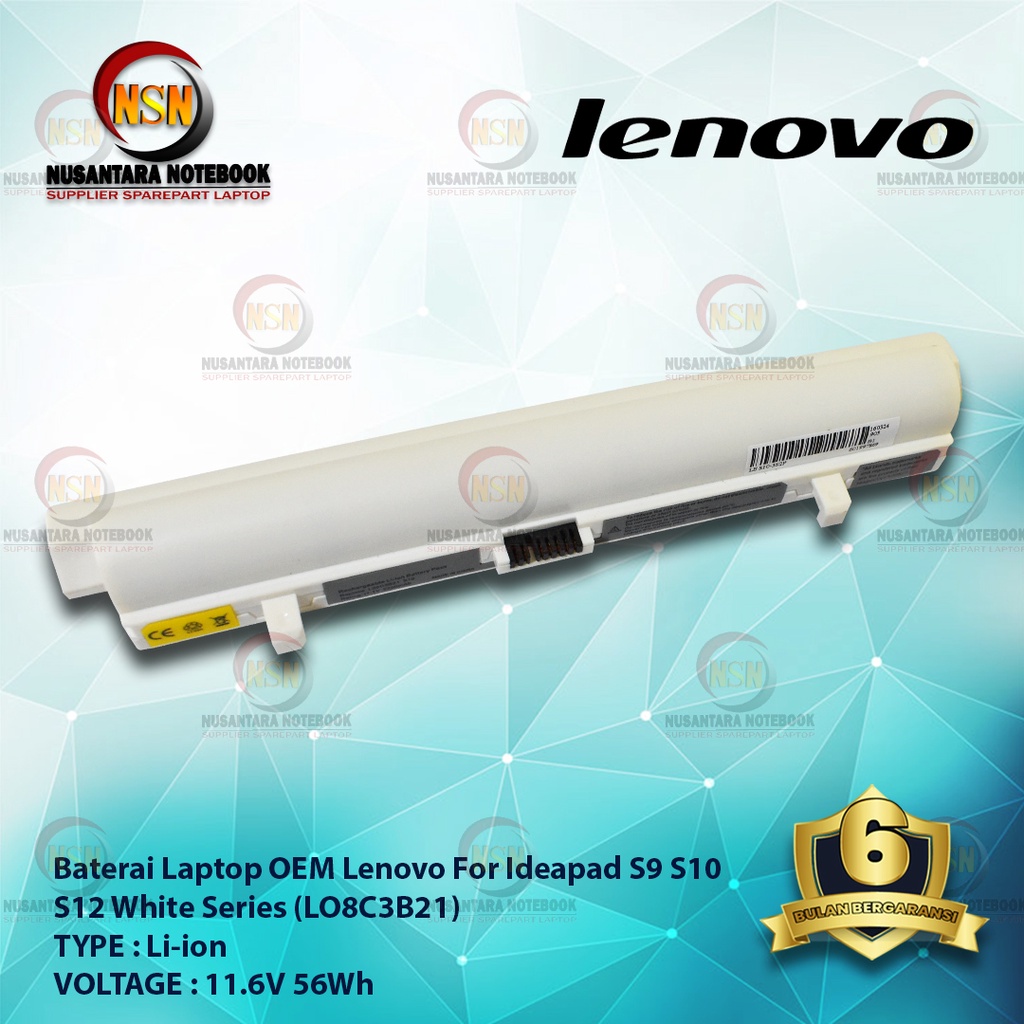 Baterai Laptop OEM Lenovo Ideapad S9 S10 S12 LO8C3B21 White