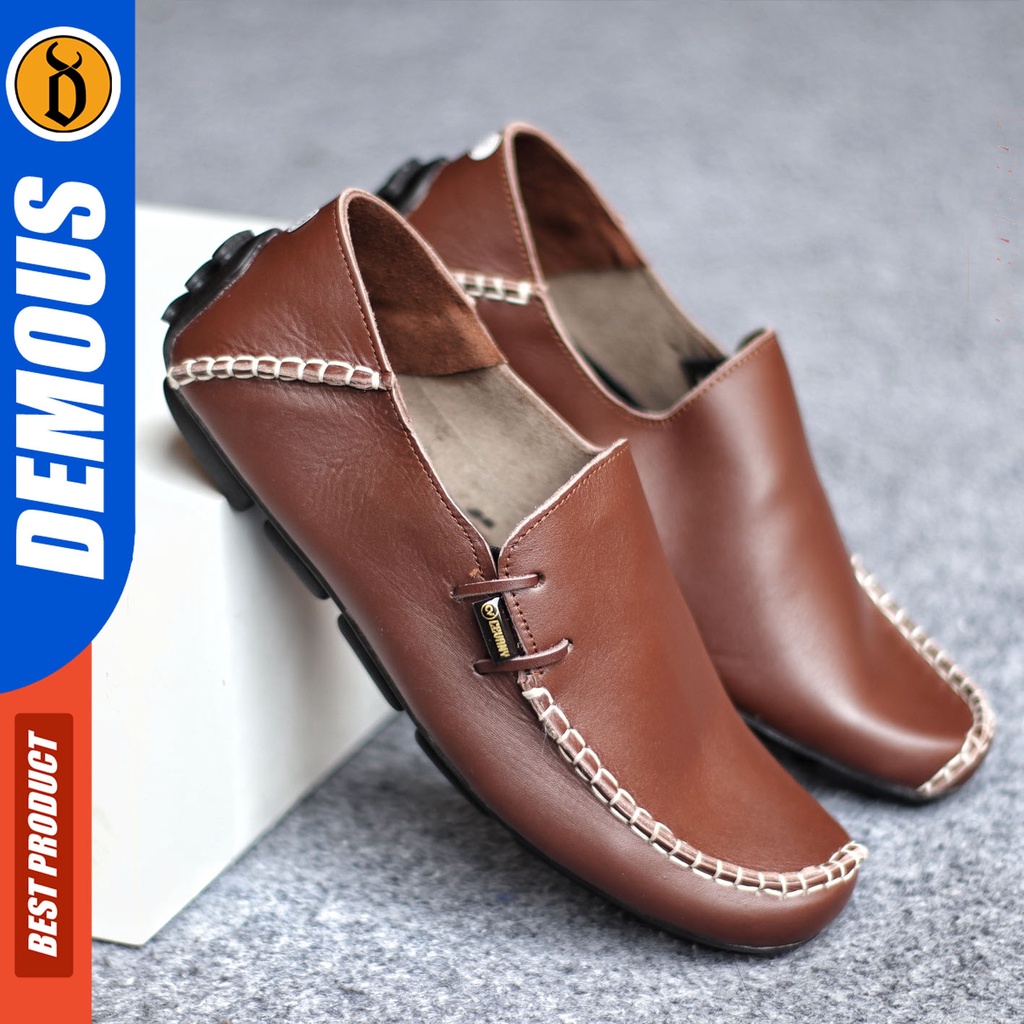 Sepatu Slip On Pria Sepatu Casual Pria Kulit Asli Kerja Kantor Kuliah Kondangan Sepatu Slop Pria Sepatu Hitam Pria DEMOUS MOCLEA