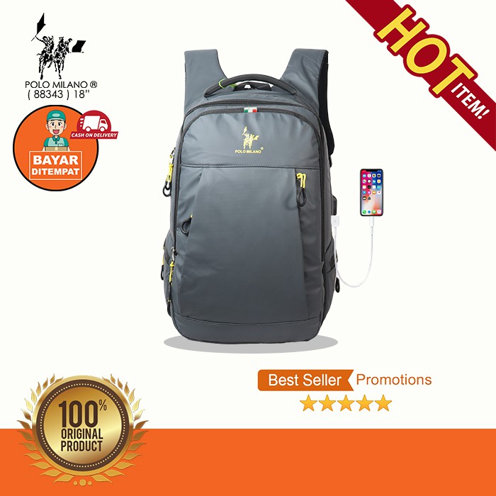 TAS RANSEL BACKPACK SEKOLAH PRIA POLO MILANO - 88343 Tas Pria ANTI AIR + USB IMPORT ASLI