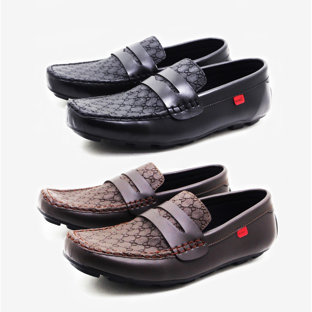 sepatu pria casual slip on kulit sintetis motif batik