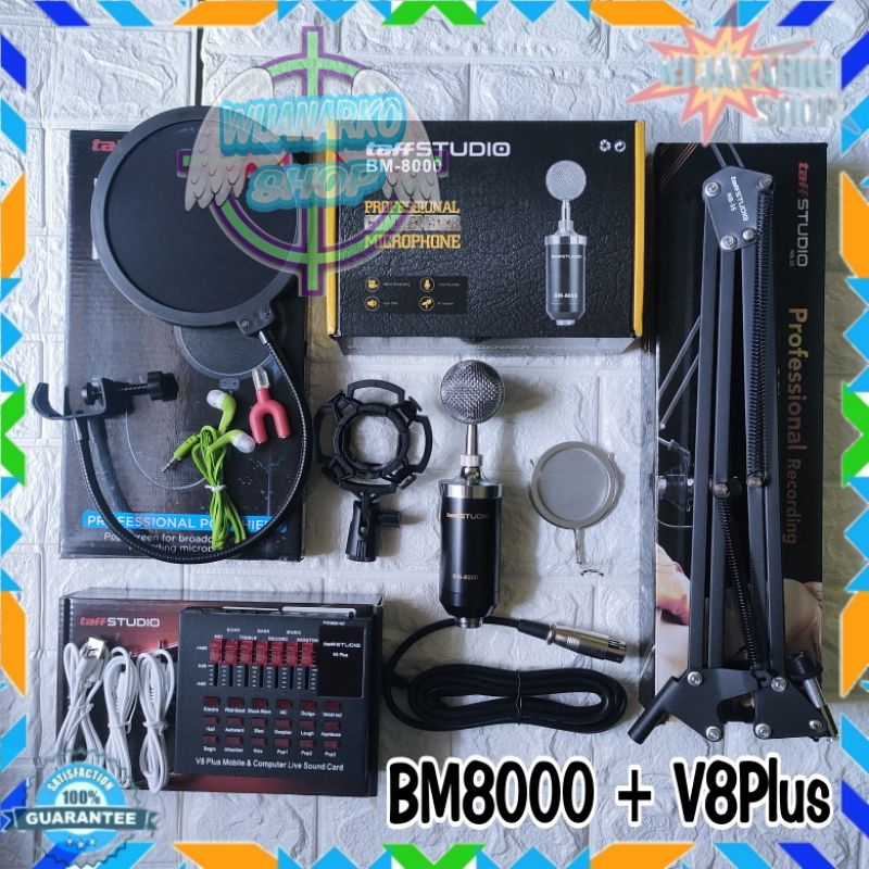 PAKET REKAMAN LIVE STREAMING PRO [3] BM8000 + AUDIO SOUNDCARD V8 SERIES DAN POP FILTER