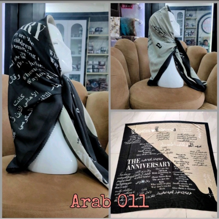 Hijab Segiempat Motif Koran arab / arabic premium / Kerudung voal best seller-ARAB 011