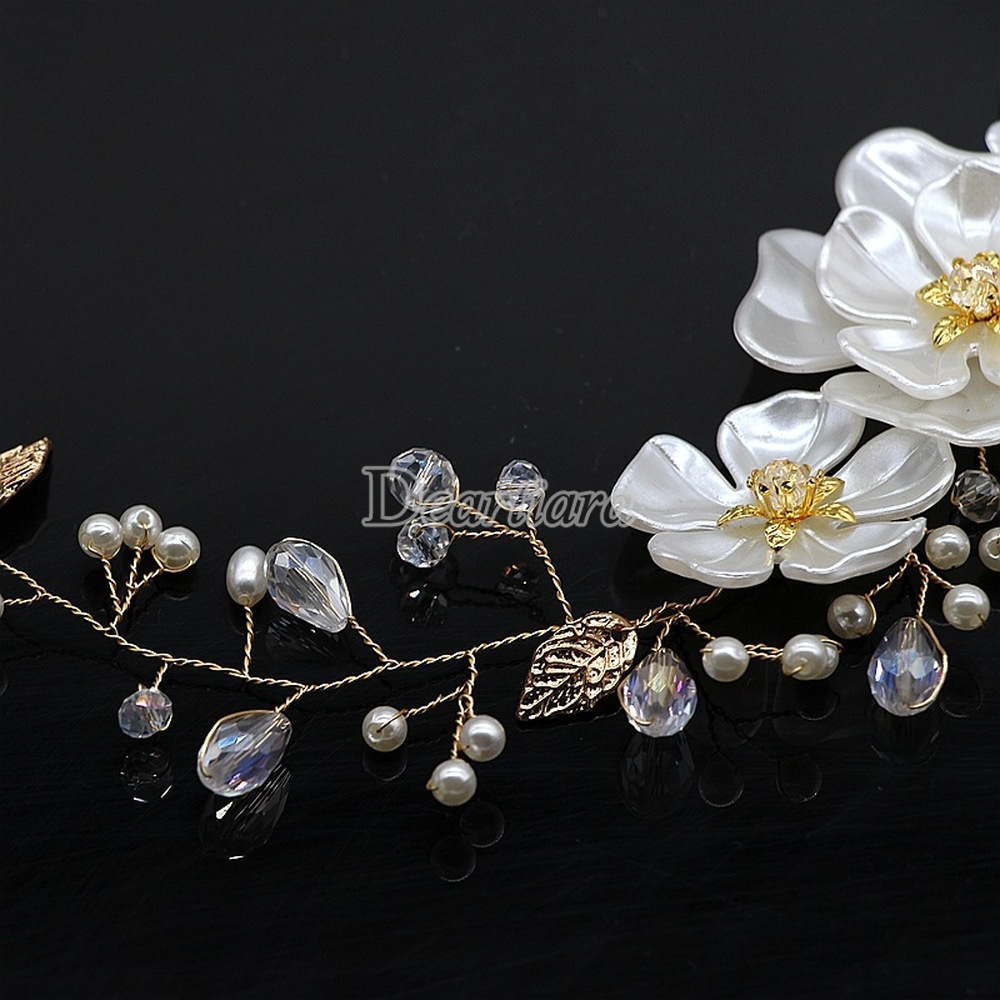 Fashion Bride Hand-woven Pearl Headdress White Crystal Flower Pearl Leaf Wedding Dress Accessories Headband Bridal Accessories