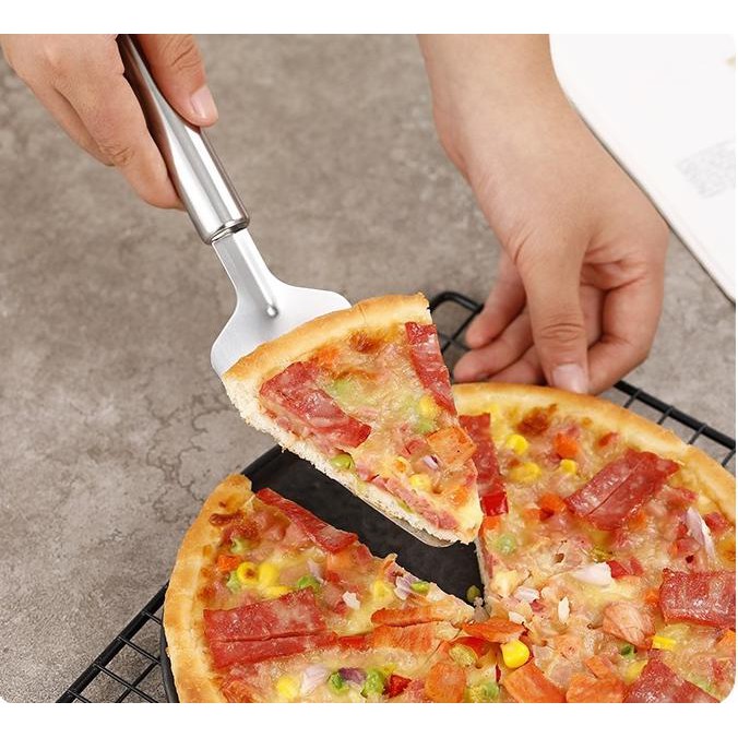 ALAT POTONG PIZZA SLICER SET 2 PCS PEMOTONG SPATULA PISAU LA107S3 ADONAN KUE RODA STAINLESS MODEL CUTTER PIZZA ROLLER