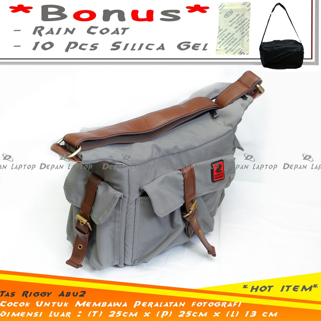 Tas Kamera Selempang Zano Riggy Warna Abu Abu Gratis RainCoat Cocok Untuk Mirrorless DSLR