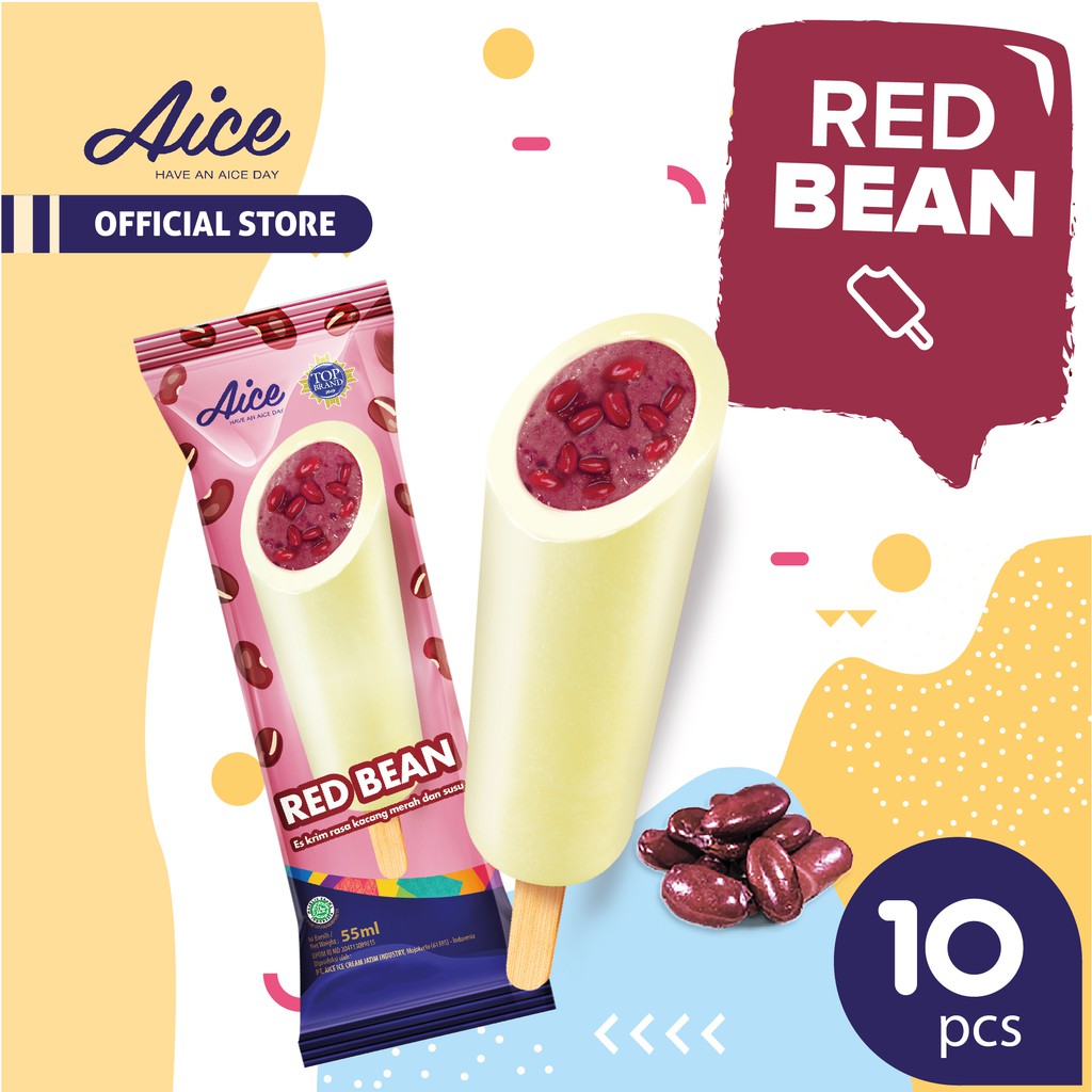 

Aice Ice Cream Milk Red Bean Stick Eskrim 55 ml isi 10 pcs Es Krim rasa kacang merah