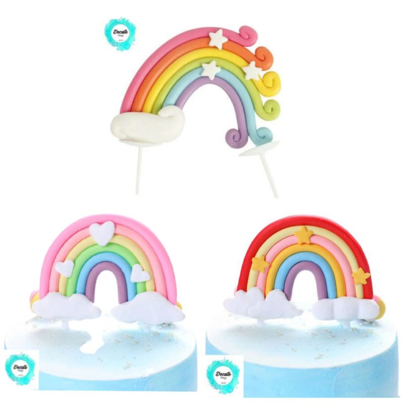 Topper Kue bentuk Pelangi warna Pink pastel / Hiasan Unicorn Pelangi / Rainbow topper