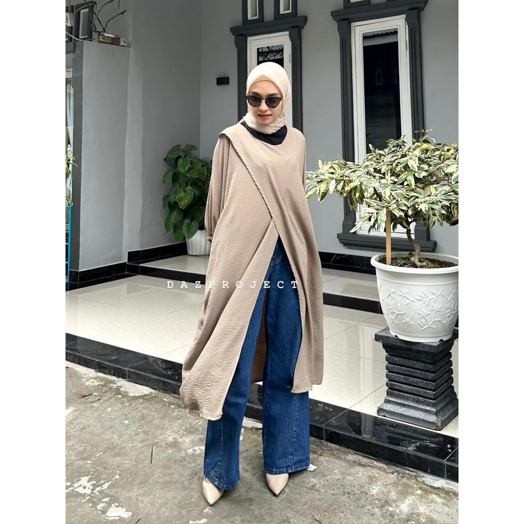 Azura Tunik Jumbo LD 168 Polos blouse Crincle Airflow Lengan Karen by Dazproject