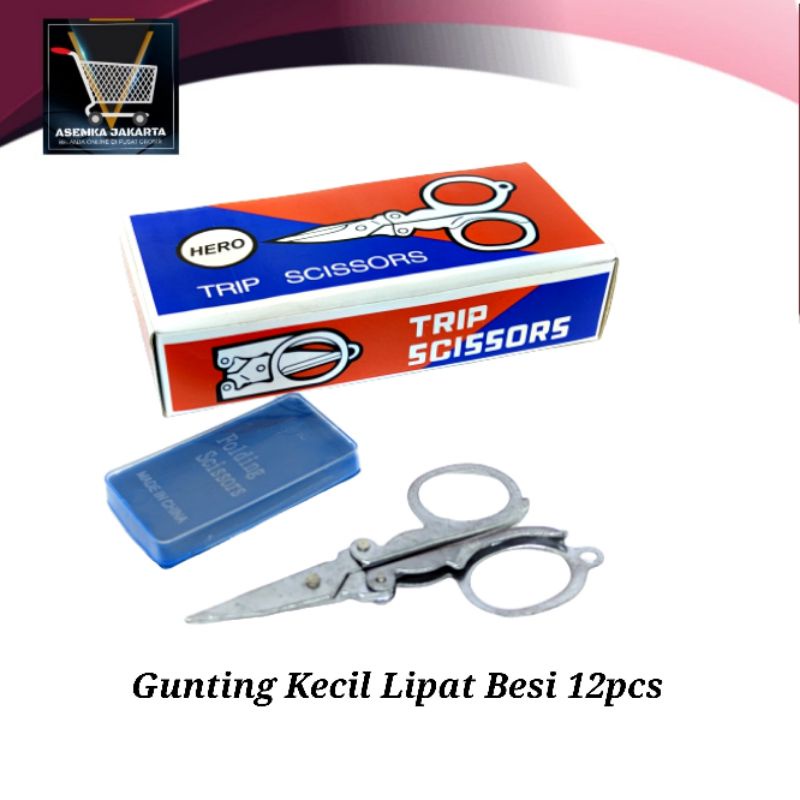 

[AJ] Gunting Lipat Mini | 12pcs | Gunting Besi | Hero Trip Scissors | Grosir