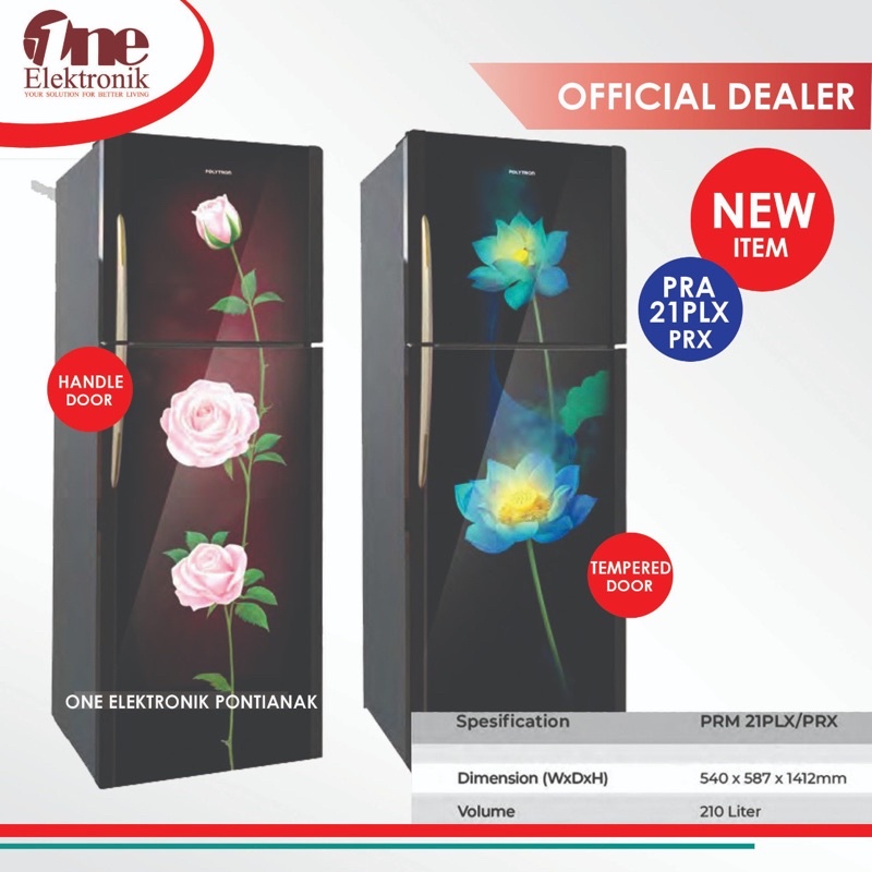 Kulkas 2 Pintu Polytron PRM 21 PLX/PRX  Pintu KACA Tempered