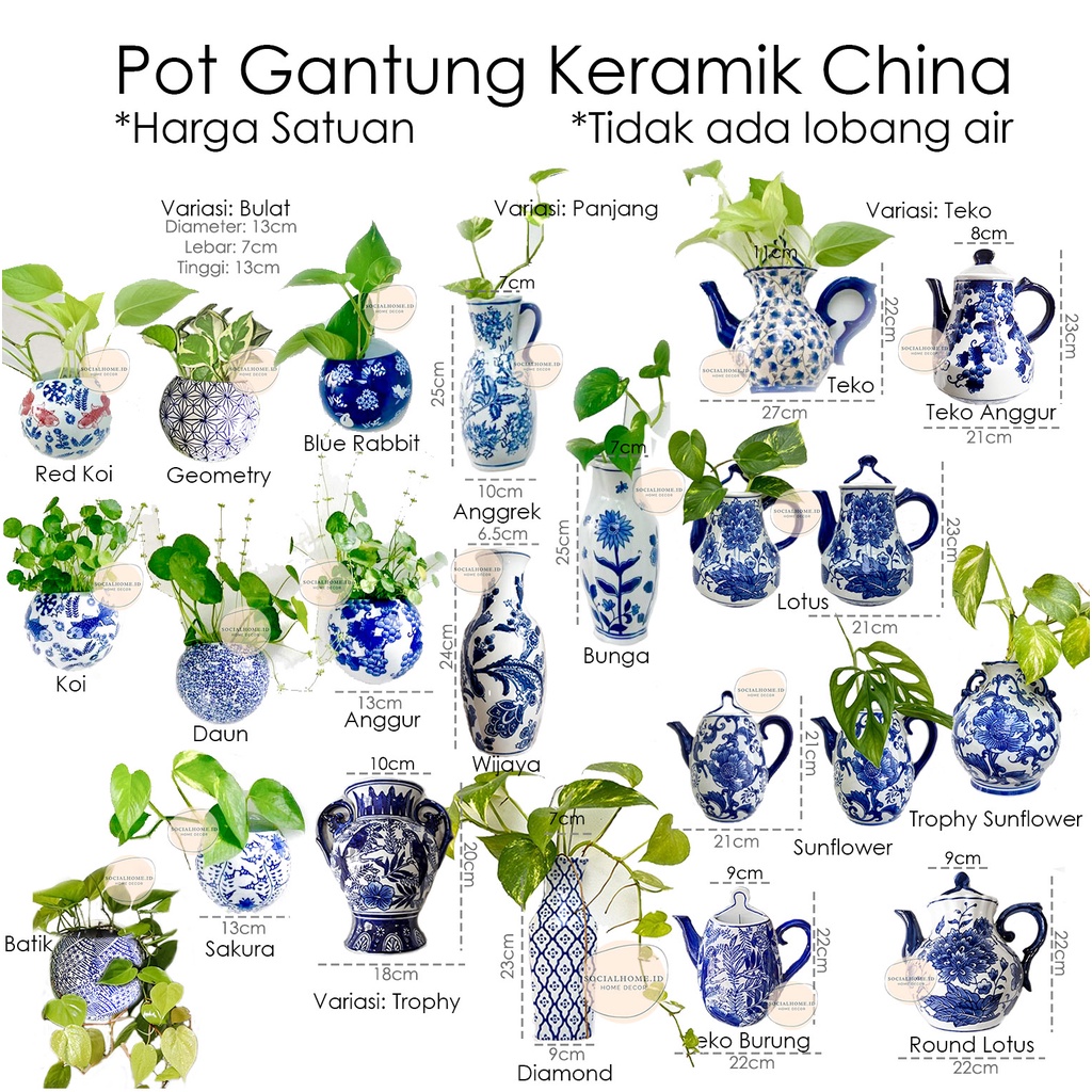 Pot Keramik Gantung Dinding Tempel China Putih / Porcelain