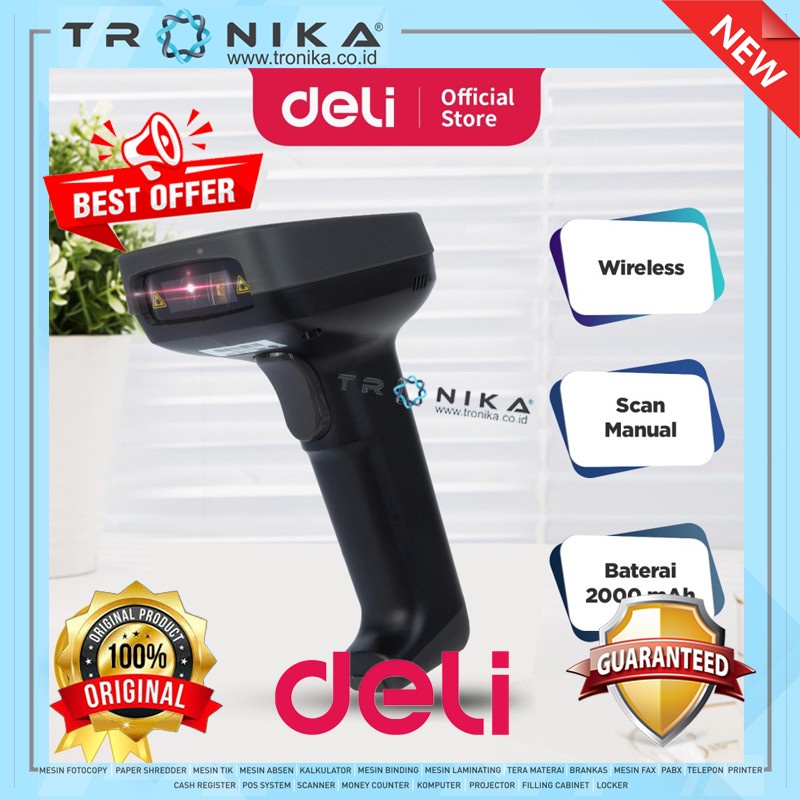 Barcode Scanner 1D Wireless laser pemindaian cepat akurat DELI E14953W