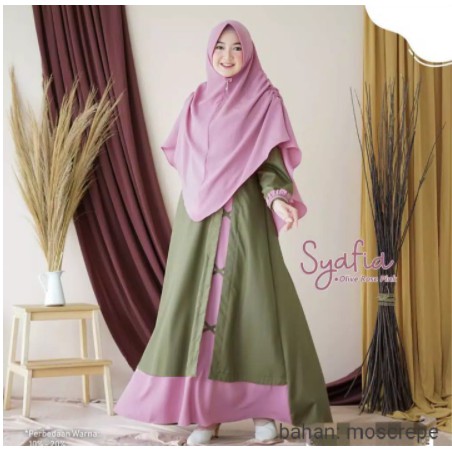 BIG SALE 2021>NISA SABYAN Gamis Modern Busana Muslim Wanita Terbaru Syafia set syari free hijab