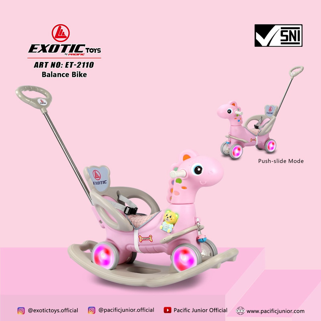 Ride on ET 2110 3 in 1 dino mainan anak exotic ET2110 balance bike push bike kuda kudaan unicorn pacific 3in1 ET 2108 ET2108