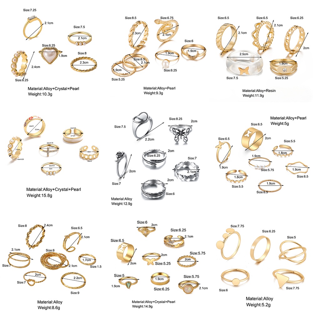 AY(CN) Set Cincin Desain Hati Butterfly Ular Aksen Mutiara Warna Emas Perak Gaya Korea Untuk Wanita