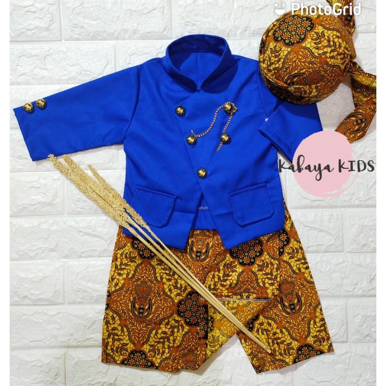 Baju Beskap Dalang Anak Cowok dan Basofi Bayi Laki-laki warna Biru