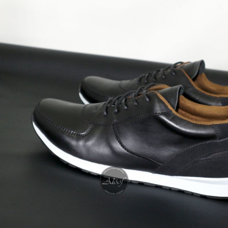 ALOOF LUTFI BLACK | Sepatu Sneakers Pria Original Kulit Asli Ringan Di pakai