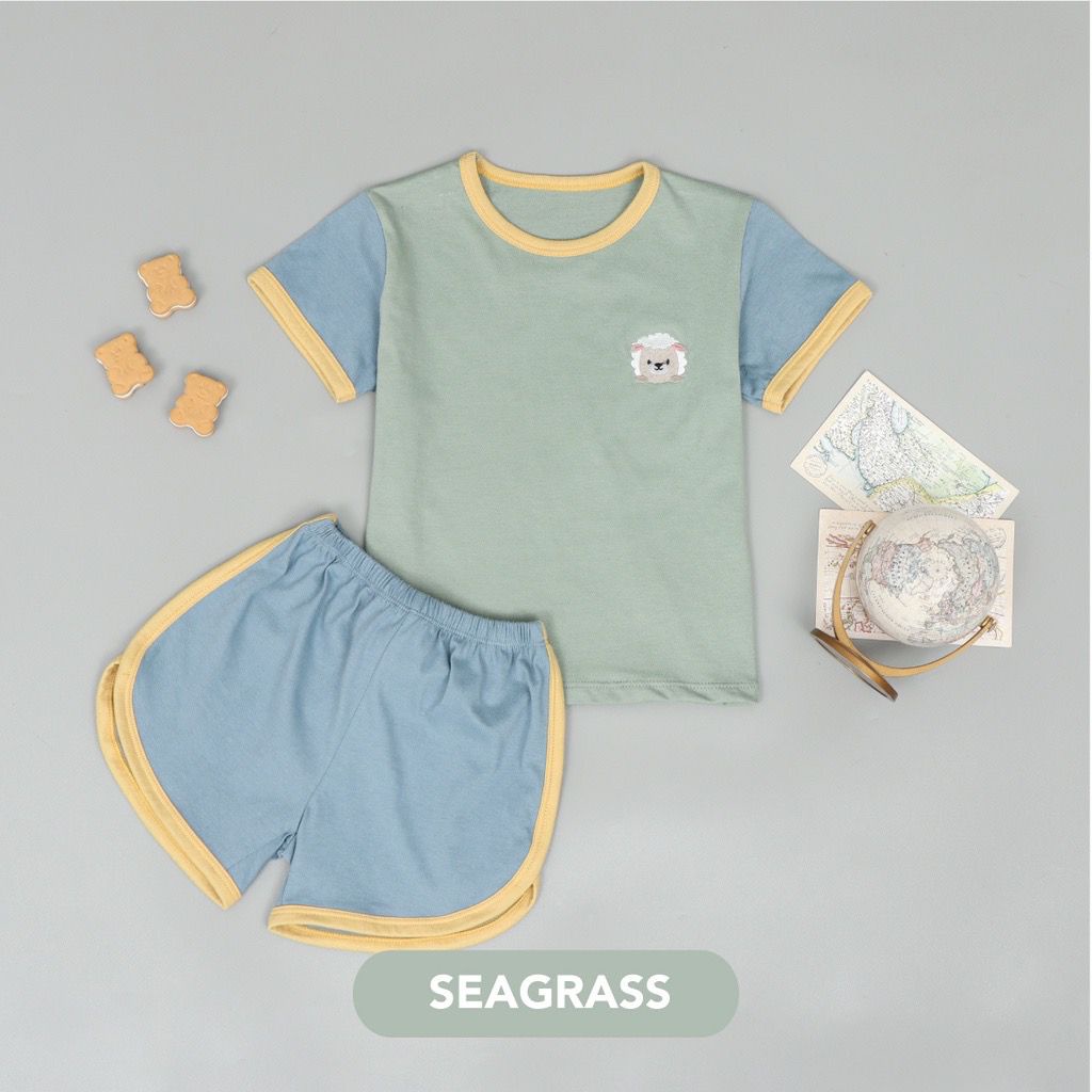 VS - Setelan Anak Kaos Anak Retro Set Tricolour | Setelan Anak Katun 1-5 Thn / Playset / Basic Tee Hotpants