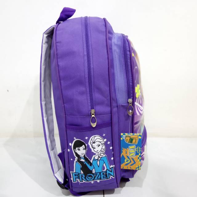 Promo Tas Anak Wanita Sekolah SD TK Motif Frozen Saku Ungu Bahan Polyester Murah Meriah