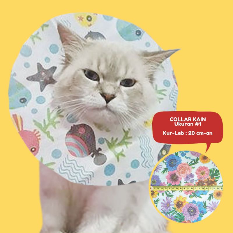 PET COLLAR (Bahan Kain) Pelindung Leher Anjing Kucing UK 20 cm MOTIF RANDOM