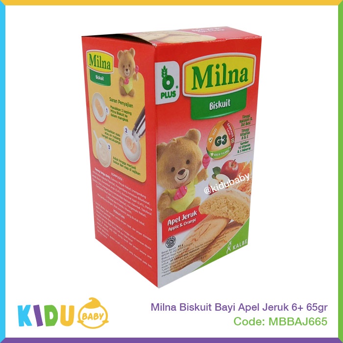 Milna Biskuit Bayi 65gr Apel Jeruk Cemilan Bayi MPASI 6 bulan ke atas Kidu Baby