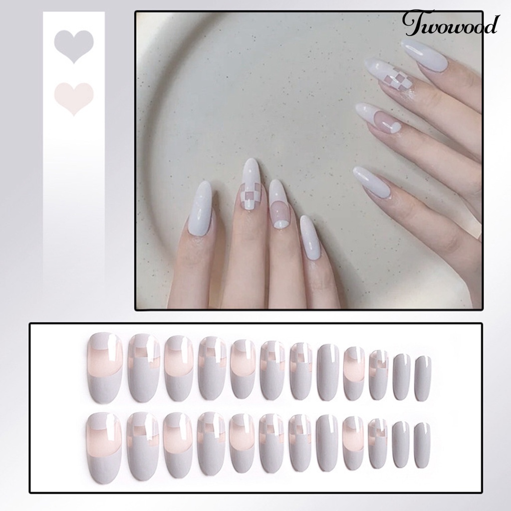 Twowood 1 Set Kuku Palsu Full Cover Detachable Dengan Lem Untuk Nail Art Wanita