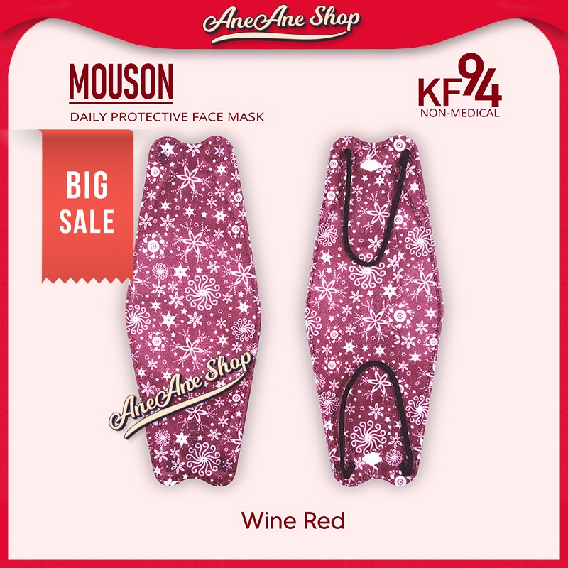 Masker Mouson KF94 Motif Wine Red 4 ply isi 10 Masker Non Medis Sekali Pakai