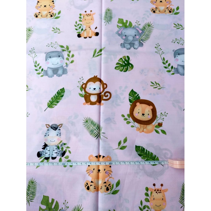Perca Kain Katun CVC Motif Anak Animal Leaf Ukuran 50x120cm
