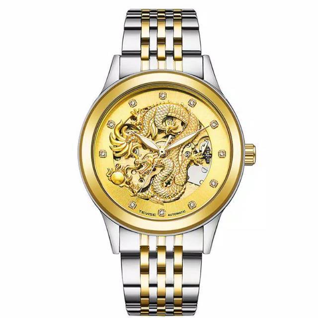 Jam Tangan Mekanik Automatic Tevise Motif Naga Mewah Elegan