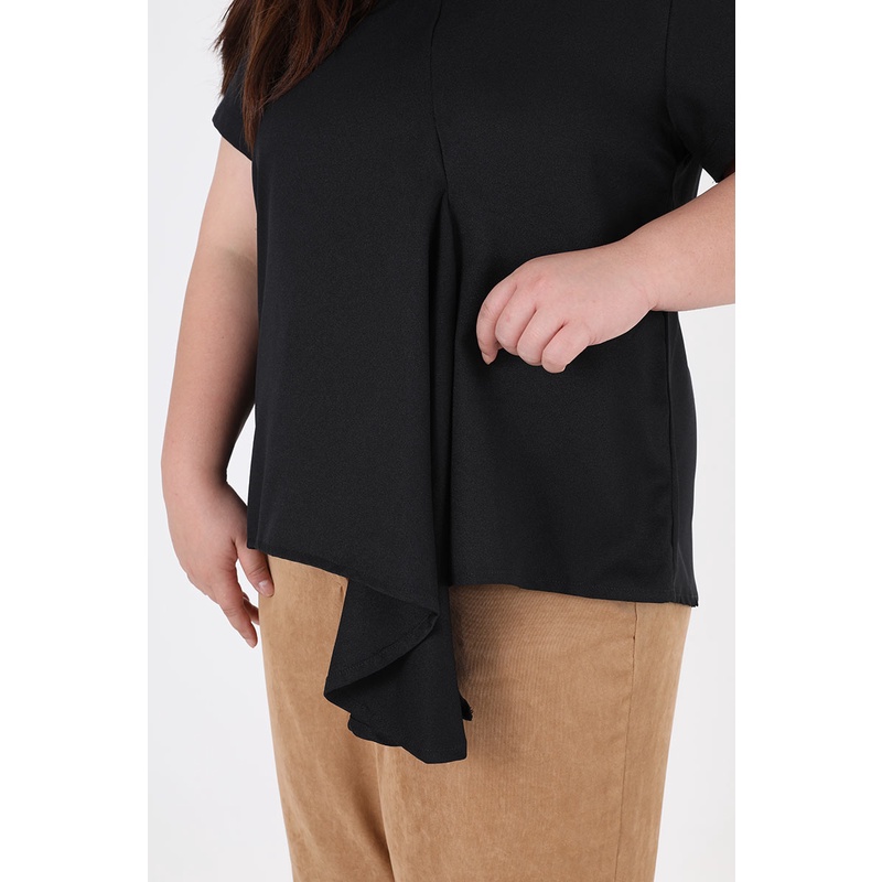 Sorabel - YF Ghaniyyah Plain Drapery Big Blouse / Blouse Wanita V Neck Jumbo Lengan Pendek-4