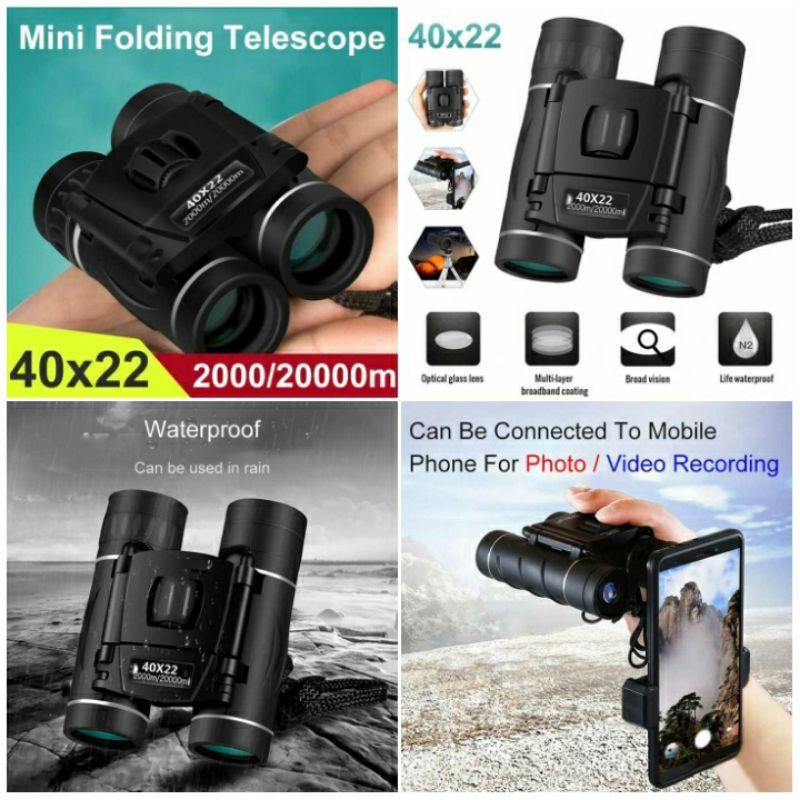 Mini Foldable HD 40x22 2000M Long Range Powerful Binoculars - Teropong