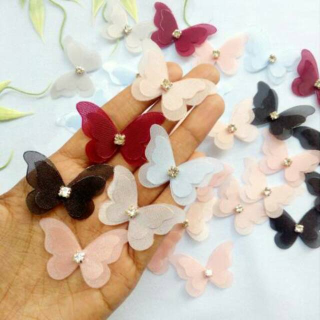 aplikasi kupu-kupu organza 4cm / K1 / kebaya payet gaun pengantin gamis hijab flowercrown