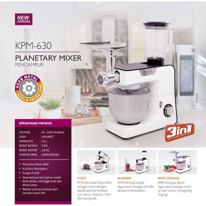 KIRIN PLANTERY MIXER KPM-630 (5.2 Liter) 3in1