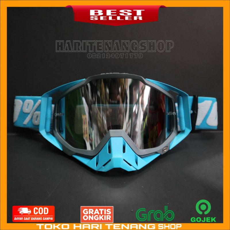 KACAMATA GOOGLE 100% BIRU TOSCA/KACAMATA MOTOR CROSS/KACAMATA SUPERMOTO