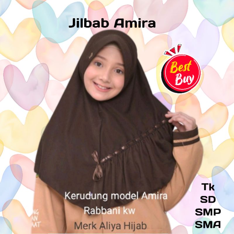JILBAB AMIRA JILBAB SEKOLAH TK SD SMP SMA MODEL TALI PITA SERUT KAOS PREMIUM