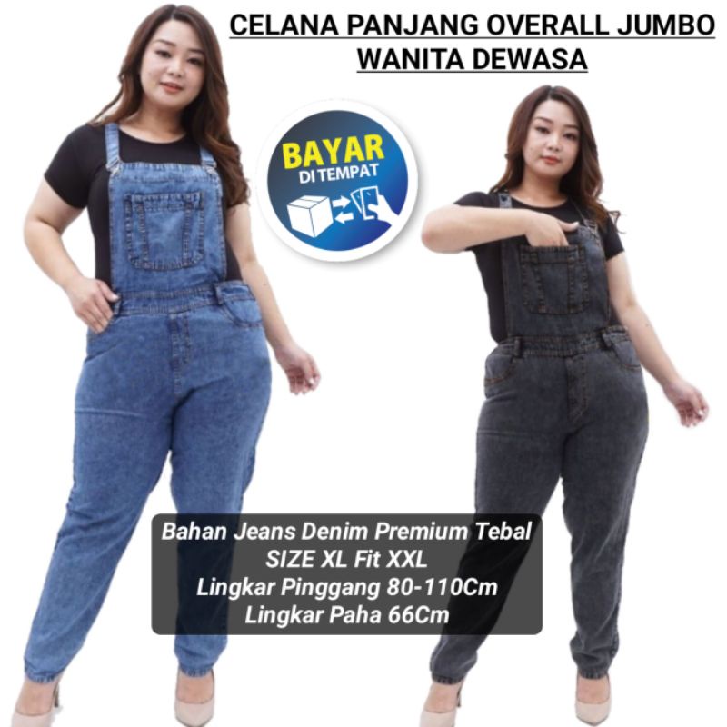 Celana Overall Jeans Denim Wanita Dewasa Panjang Jumbo Size XL Fit XXL Setelan Baju Kodok Sandatan K