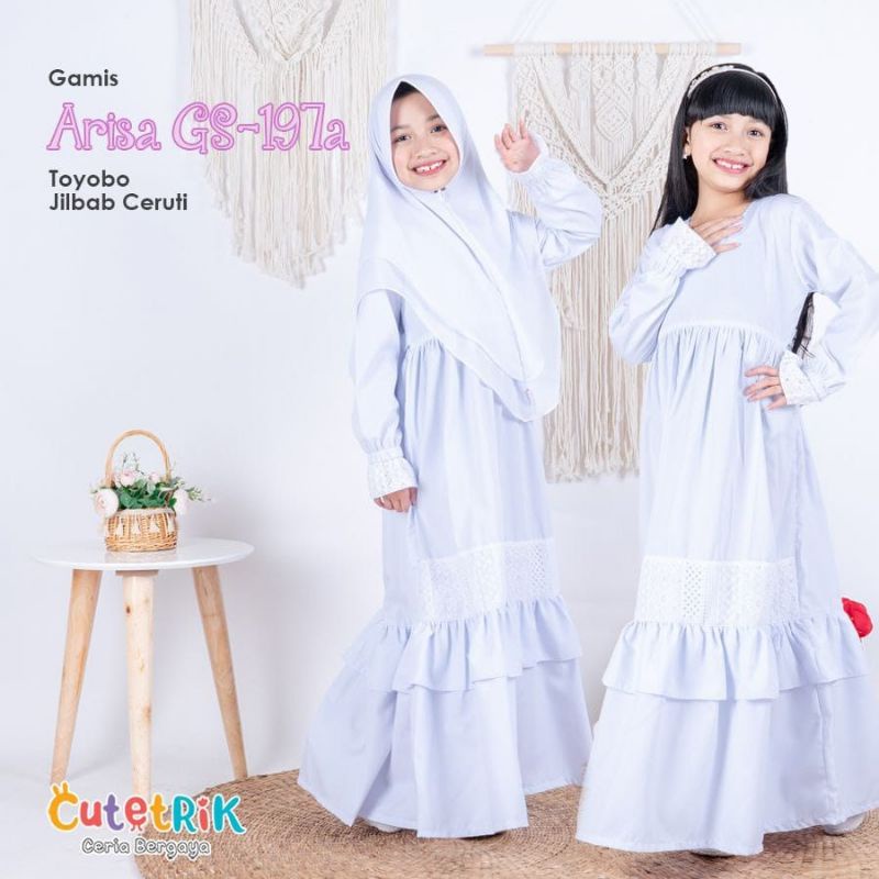 GAMIS PUTIH ANAK CEWEK SET JILBAB GAMIS ARISA PUTIH CUTETRIK GAMIS ANAK SYARI SET HIJAB GAMIS ANAK B