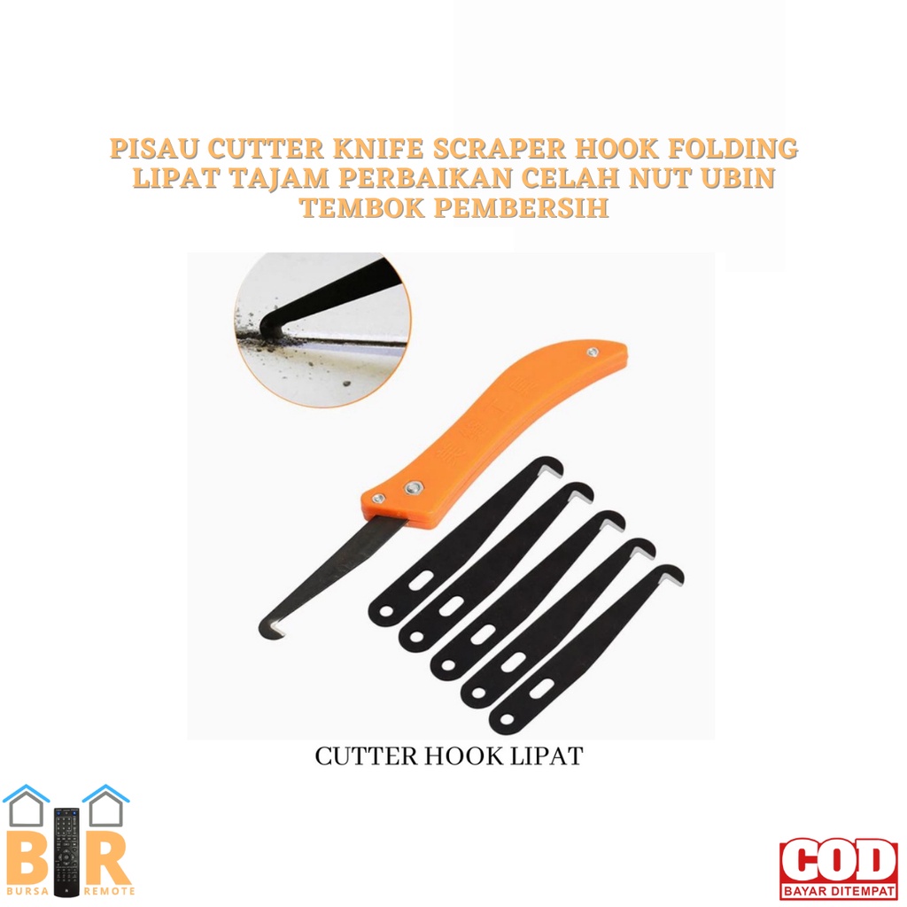 Pisau Cutter Knife Scraper Hook Folding LIPAT TAJAM PERBAIKAN CELAH NUT UBIN TEMBOK PEMBERSIH MODEL NUT LURUS