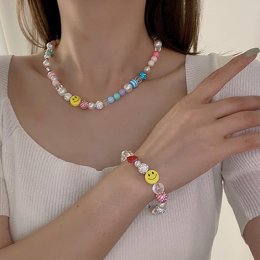 Kalung Mutiara Agustina Warna-Warni Fashion Hati Wanita Gadis Lucu Smiley Face Bracelets