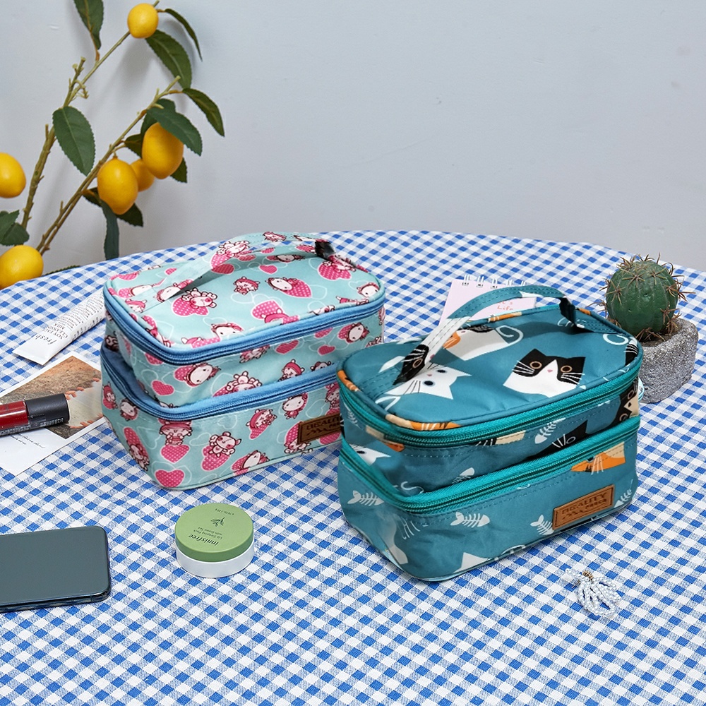 Pouch Make Up motif tempat penyimpan alat rias susun mini tas kosmetik waterproof travel organizer kecil
