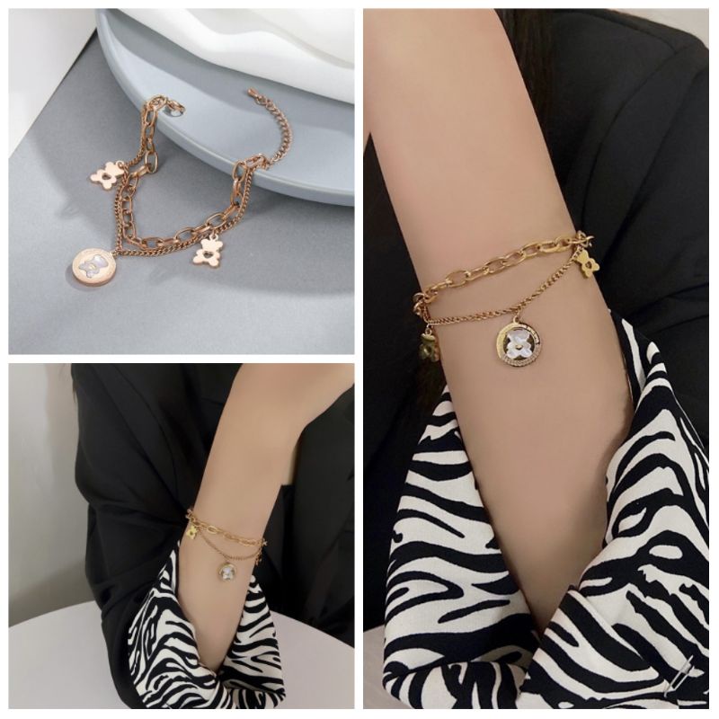 Gelang Tangan Bear 2 Layer Titanium Anti Karatan