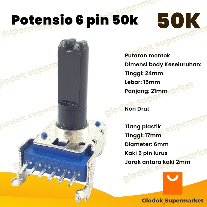 Potensio 6 pin 50k Stereo Kaki 6 Lurus Volume Mixer 503